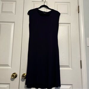 Eileen Fisher Midnight Blue Sheath Midi Dress Size XS Mock Neck Cap Sleeves Navy